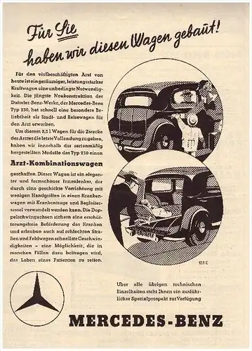 original Werbung - 1937 - Mercedes Benz Typ 230 , Oldtimer , A4 Seite !!