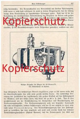 original Zeitungsbericht - 1926 - Vergaser für Automobile und Flugzeuge , Technik , Oldtimer , Flugzeug !!!