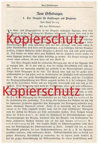 original Zeitungsbericht - 1926 - Vergaser für Automobile und Flugzeuge , Technik , Oldtimer , Flugzeug !!!