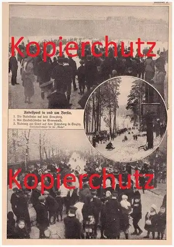 original Zeitungsausschnitt - 1911 - Rodelsport in und um Berlin , Kreuzberg , Grunewald , Steglitz , Wintersport !!!