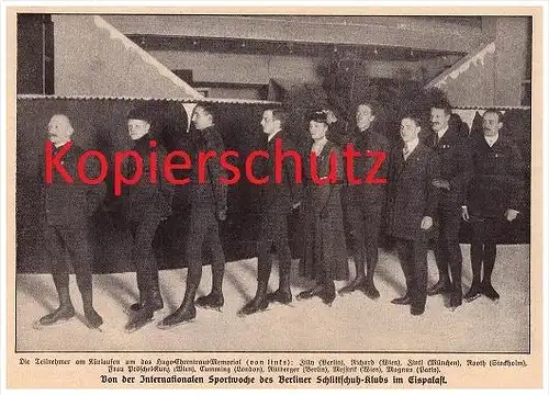 original Zeitungsausschnitt - 1911 - Schlittschuh-Club Berlin , Hugo-Ehrentraut-Memorial , Eiskunstlauf , Schlittschuhe