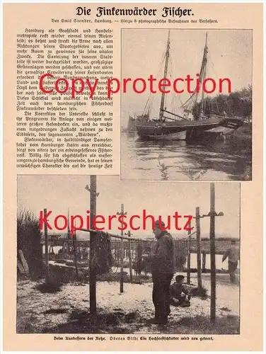 original Zeitungsbericht - 1911 -  Die Finkenwärder Fischer , Hamburg - Finkenwerder , Fischerei , Hochseefischen !!!