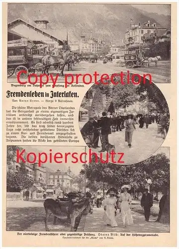 original Zeitungsbericht - 1911 - Fremdenleben in Interlaken , Bahnhof , Straßenleben , Kurpark !!!