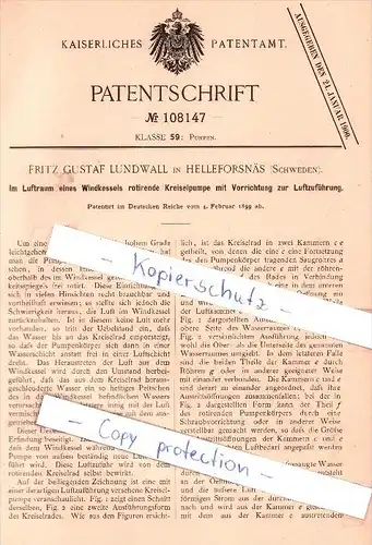 Original Patent - F. G. Lundwall in Hälleforsnäs , Schweden , 1899 , Kreiselpumpe !!!