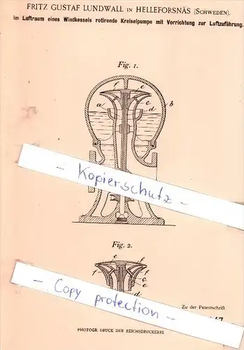 Original Patent - F. G. Lundwall in Hälleforsnäs , Schweden , 1899 , Kreiselpumpe !!!