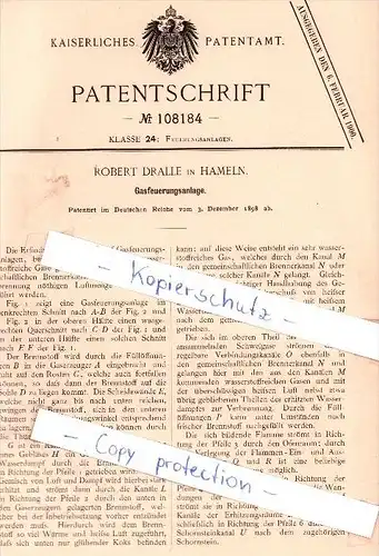 Original Patent - Robert Dralle in Hameln , 1898 , Gasfeuerungsanlage !!!