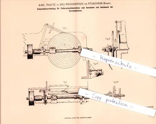 Original Patent - K. Trautz in Dill-Weissenstein bei Pforzheim , Baden , 1894 ,  !!!