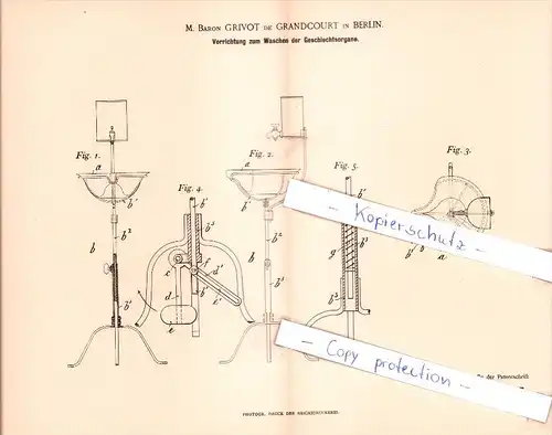 Original Patent - M. Baron Grivot de Grandcourt in Berlin , 1893 , Waschen der Geschlechtsorgane !!!