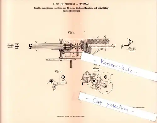 Original Patent - F. AD. Delmhorst in Weimar , 1894 , Spinnen von Seilen aus Stroh !!!