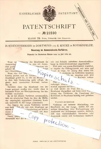 Original Patent - H. Schüchtermann in Dortmund und E. Kocke in Rothenfelde , 1882 ,   !!!