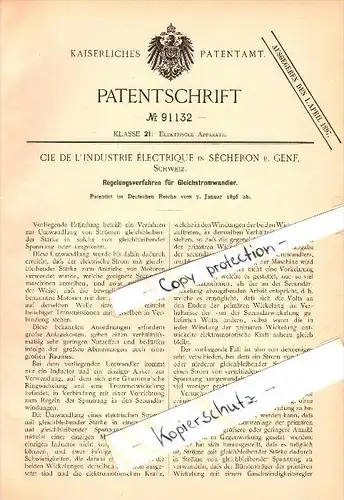 Original Patentschrift - Comp. L`Industrie Electrique in Sécheron b. Genf ,  1896 , Regelung für Gleichstromwandler ,  !
