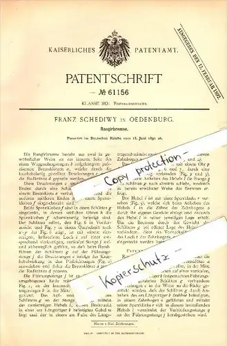 Original Patent - Franz Schediwy in Oedenburg / Sopron , Ungarn , 1891 , Rangierbremse für Eisenbahn !!!