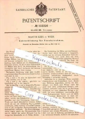 Original Patent - Martin Kien in Wien , 1898 , Eckverbindung für Fensterrahmen !!!