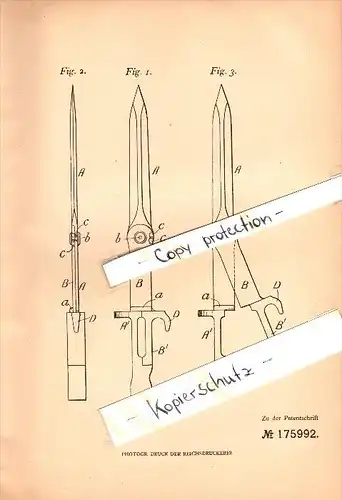 Original Patent - Thomas Stuart Forbes in Glasgow , Scotland , 1905 , Bayonet with wire cutter , knife !!