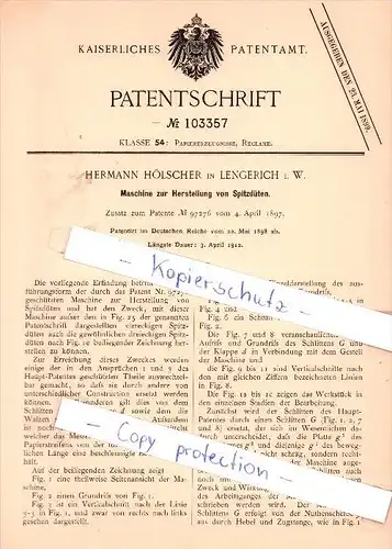 Original Patent - Hermann Hölscher in Lengerich i. W. , 1898 , Herstellung von Spitzdüten !!!
