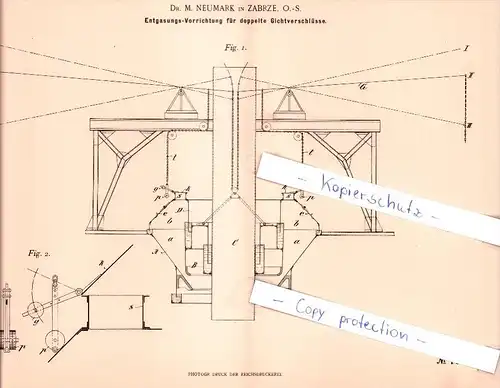 Original Patent - Dr. M. Neumark in Zabrze, O.-S. , 1898 , Entgasungs-Vorrichtung für Gichtverschlüsse , Schlesien !!!
