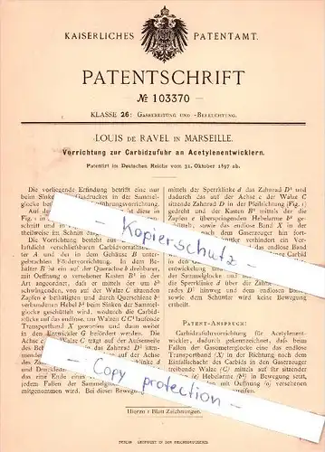 Original Patent - Louis de Ravel à Marseille , 1897 , Développeur pour l'acétylène !!!