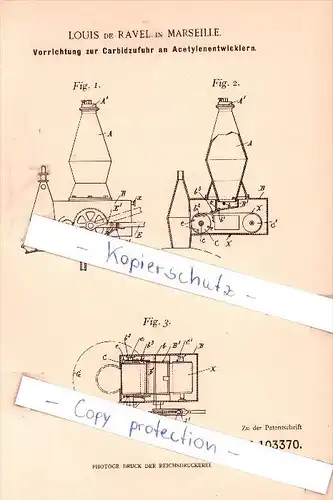 Original Patent - Louis de Ravel à Marseille , 1897 , Développeur pour l'acétylène !!!