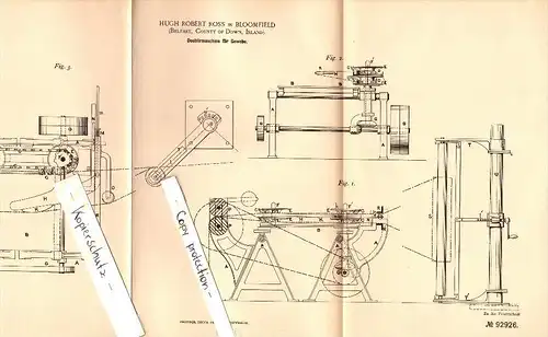 Original Patent - Hugh Robert Ross in Bloomfield , Belfast , Ireland , 1896 , machine for fabric , tissue !!!