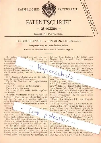 Original Patent - L. Bernard in Jungbunzlau / Mladá Boleslav , 1897 , Dampfmaschine mit Kolben !!!