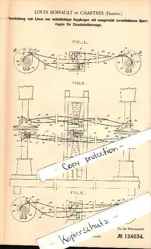 Original Patent - Louis Boirault à Chartres , 1900 , Couplage des voies ferrées !!!