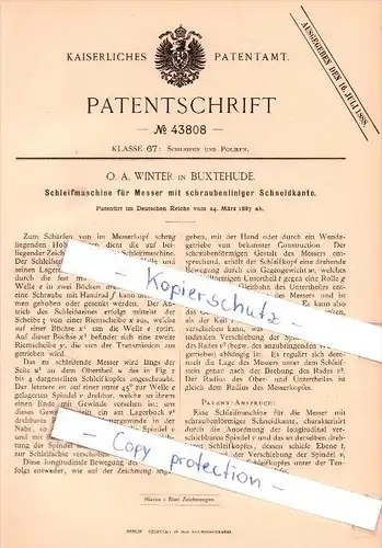 Original Patent - O. A. Winter in Buxtehude , 1887 , Schleifmaschine für Messer !!!