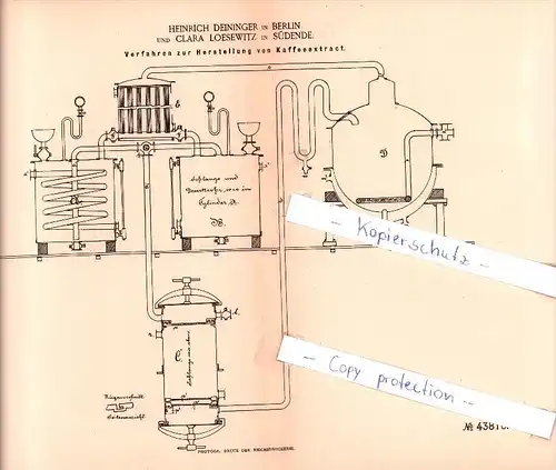 Original Patent - H. Deininger in Berlin und C. Loesewitz in Südende , 1887 , Kaffeeextract !!!