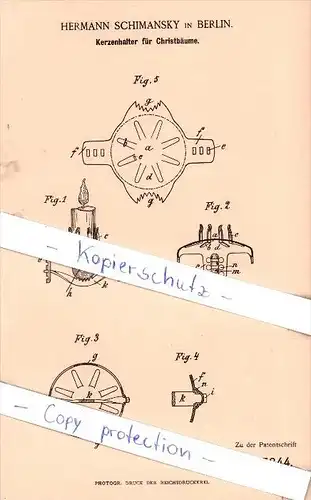 Original Patent - Hermann Schimansky in Berlin , 1888 , Kerzenhalter für Christbäume !!!