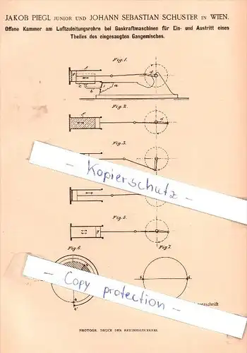 Original Patent - J. Piegl  und J. S. Schuster in Wien , 1887 , Gaskraftmaschinen !!!