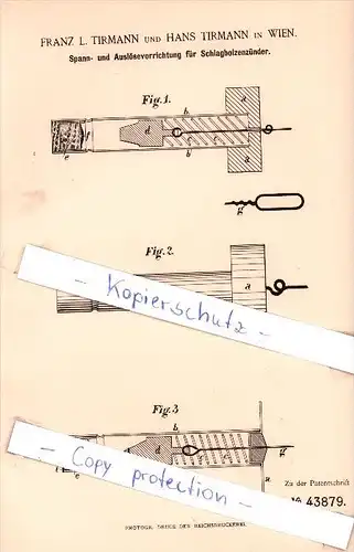 Original Patent - Franz und Hans Tirmann in Wien , 1887 , Auslöser für Schlagbolzenzünder !!!