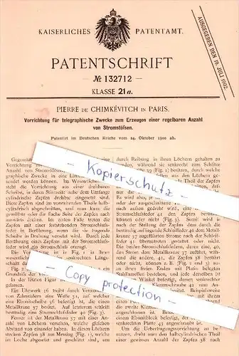 Original Patent - Pierre de Chimkevitch à Paris , 1900 ,  Génération de chocs électriques !!!