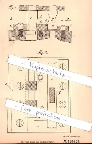 Original Patent - Friedr. Carl vom Bruck in Velbert , Rheinpr.  , 1906 ,  Lochen von Flachstäben !!!