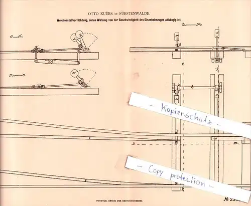 Original Patent - Otto Kuers in Fürstenwalde , 1882 , Weichenstellvorrichtung , Weiche , Eisenbahn !!!