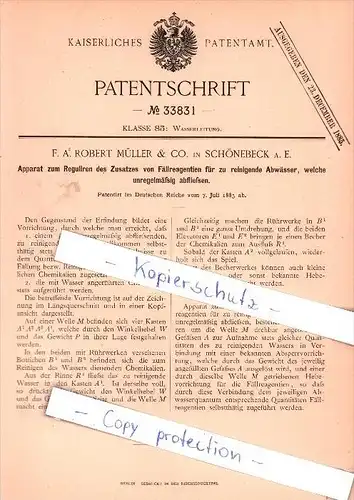 Original Patent - F. A. R. Müller & Co. in Schönebeck a. E. , 1885 , Fällreagentien für Abwässer !!!