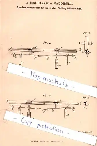 Original Patent - A. Jungeblodt in Magdeburg , 1887 , Streckenstromschließer für Züge !!!