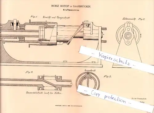 Original Patent - Moritz Hotop in Saarbrücken , 1887 , Kraftmaschine !!!
