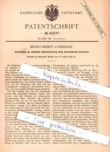 Original Patent - Bruno Hasert in Eisenach , 1887 , Achromatisirung eines Fernrohrs !!!