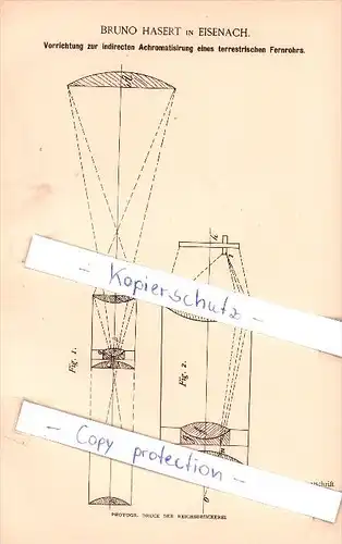 Original Patent - Bruno Hasert in Eisenach , 1887 , Achromatisirung eines Fernrohrs !!!