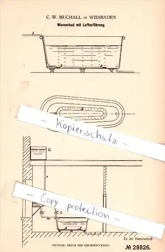 Original Patent - C. W. Muchall in Wiesbaden , 1884 , Wasserbad mit Luftzuführung !!!