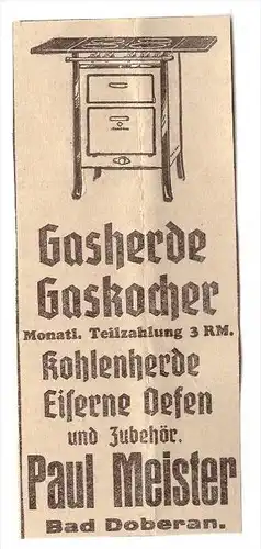 Werbung 1935 - Paul Meister in Bad Doberan , Mecklenburg !!!
