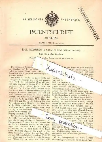 Original Patent - Emil Findeisen in Crailsheim , Württemberg , 1890 , Kurvenmeßrädchen , Instrumente !!!