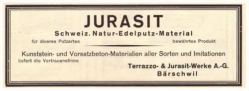 original Werbung - 1926 - Terrazzo- & Jurasit-Werke in Bärschwil b. Thierstein !!!