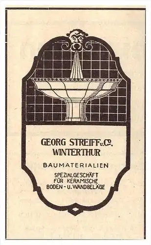 original Werbung - 1926 -  Georg Streiff & Co in Winterthur , Fleisen , Kacheln , Keramik !!!