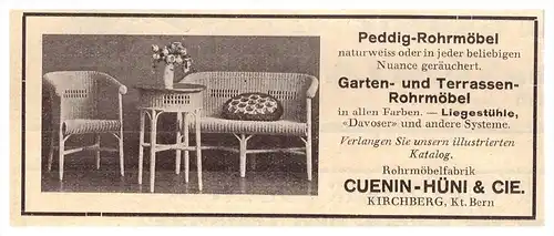 original Werbung - 1926 - Rohrmöbel , Cuenin-Hüni & Cie in Kichberg , Bern , Möbel !!!