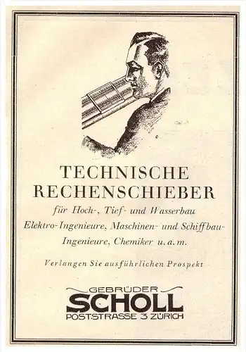 original Werbung - 1926 - Technischer Rechenschieber , Gebr. Scholl in Zürich , Architektur , Kopierer , Poststrasse !!!