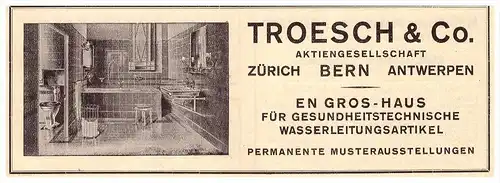 original Werbung - 1926 - Troesch & Co in Zürich , Bern , Antwerpen , Sanitär , Bad !!!