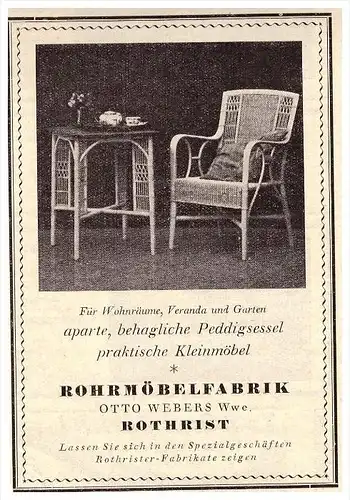original Werbung - 1926 -  Rohrmöbelfabrik Rothrist in Zürich , Möbelhaus , Möbel , Otto Weber !!!