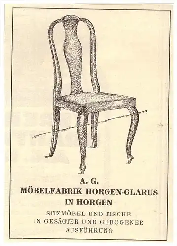 original Werbung - 1926 - Möbelfabrik in Horgen , Glarus , Möbel !!!