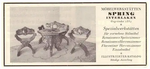 original Werbung - 1926 -  Möbelwerkstatt Spring in Interlaken , Möbel , Schreiner !!!