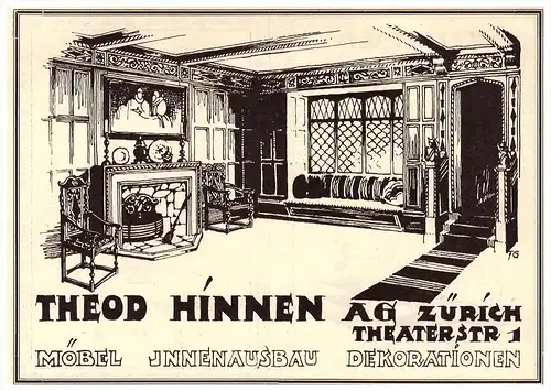 original Werbung - 1926 - Th. Hinnen in Zürich , Möbel , Innenausbau , Dekoration  !!!